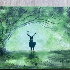 Buck in the forest painting reindeer